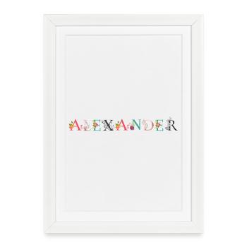 ALEXANDER Name Art With Flowers Embroidered - Framed poster (27 × 37 cm) - white - Front