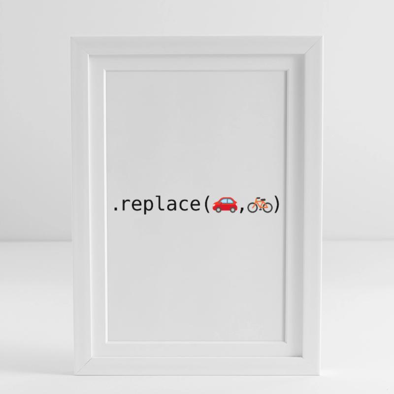 Replace cars with bikes; Python edition Framed poster (27 × 37 cm)