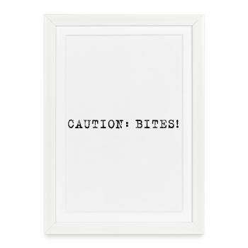 Attention : Morsures ! – Annonce minimaliste claire - Affiche encadrée (27 × 37 cm) - blanc - Devant