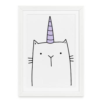 Cadeau mignon chat licorne - Affiche encadrée (27 × 37 cm) - blanc - Devant