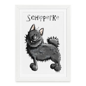 Funny Schipperke - Dog - Spitzke - Framed poster (27 × 37 cm) - white - Front