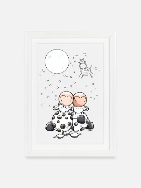 Romantisches Kuh Sternbild - Gerahmtes Poster (27 × 37 cm) - Weiß