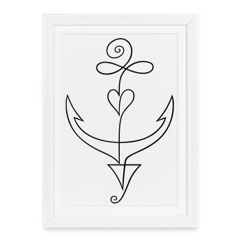Ancre Minimaliste Single Line Tattoo - Affiche encadrée (27 × 37 cm) - blanc - Devant