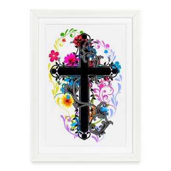 Flowers Blossoms Cross Jesus God Crosses Flora - Framed poster (27 × 37 cm) - white - Front