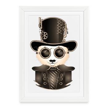 Panda Steampunk avec chapeau cylindre et lunettes en sépia - Affiche encadrée (27 × 37 cm) - blanc - Devant