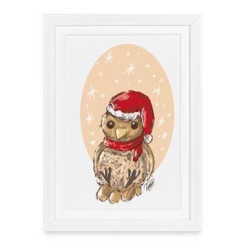 Bruant oiseau de Noël - Affiche encadrée (27 × 37 cm) - blanc - Devant