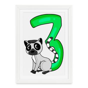 3 anniversaire 3 ans avec motif animal - trois - Affiche encadrée (27 × 37 cm) - blanc - Devant