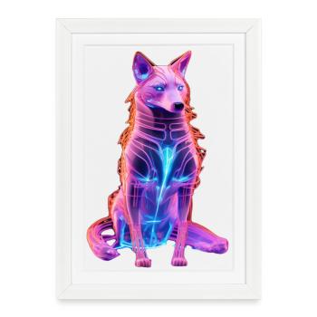 Néon Cyberwolf Art Design - Affiche encadrée (27 × 37 cm) - blanc - Devant