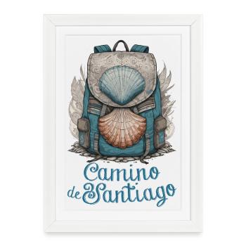 Camino de Santiago, pèlerin, chemin de Compostelle - Affiche encadrée (27 × 37 cm) - blanc - Devant