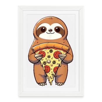Sloth Holding Pizza Funny Foodie Lover - Framed poster (27 × 37 cm) - white - Front