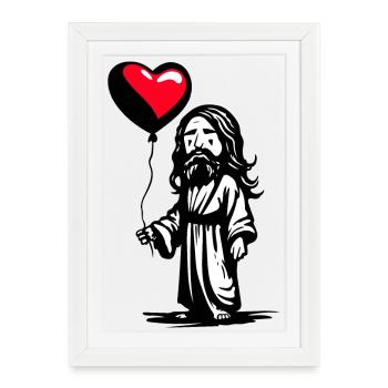 Ballon Jésus avec cœur - Heartful Creatures - Affiche encadrée (27 × 37 cm) - blanc - Devant