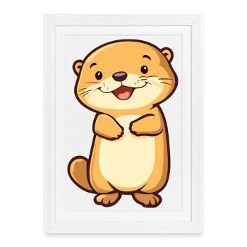 Loutre mignonne et heureuse dans le style dessin animé - Adorable - Affiche encadrée (27 × 37 cm) - blanc - Devant