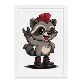 Punk Rock Raton laveur - Affiche encadrée (27 × 37 cm) - blanc - Devant