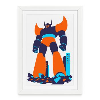 Mecha Giant à Tokyo - Affiche encadrée (27 × 37 cm) - blanc - Devant
