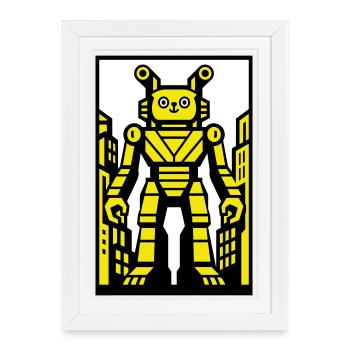 Robot chat dans le paysage urbain - Affiche encadrée (27 × 37 cm) - blanc - Devant