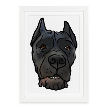 Cane Corso accroche la tête dans un style comique - Affiche encadrée (27 × 37 cm) - blanc - Devant