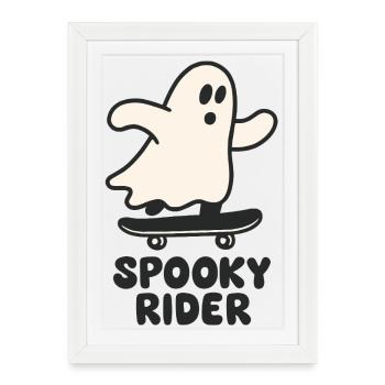 Imprimé de skateboard fantôme mignon - Affiche encadrée (27 × 37 cm) - blanc - Devant