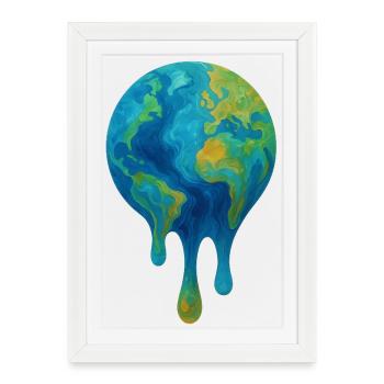 Schmelzende Weltkugel – Abstrakte Klimakunst - Gerahmtes Poster (27 × 37 cm) - Weiß - Vorne