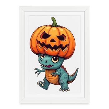 Cute Dinosaur Halloween T-Rex Zombie Pumpkin - Framed poster (27 × 37 cm) - white - Front