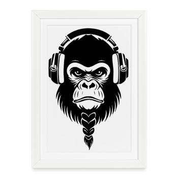 Cafe Relaxed Monkey Wireless Headphone Shirt - Framed poster (27 × 37 cm) - white - Front