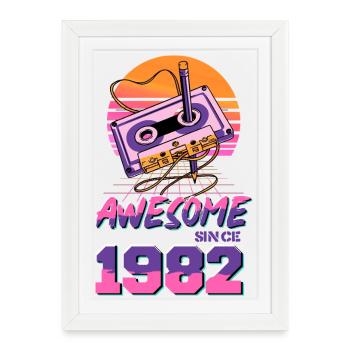 Retro Cassette 1982 Neon Design - Framed poster (27 × 37 cm) - white - Front