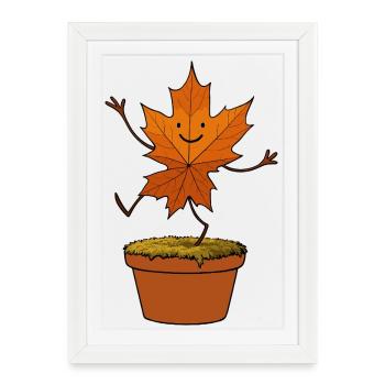 Comic Leaf Leaf Dancing Woodland Autumn Pot Smile - Framed poster (27 × 37 cm) - white - Front