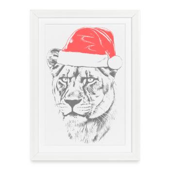 Chapeau de Noël Lionne - Affiche encadrée (27 × 37 cm) - blanc - Devant