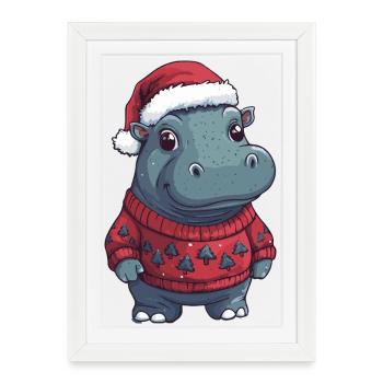 Nilpferd Weihnachten Xmas - Gerahmtes Poster (27 × 37 cm) - Weiß - Vorne