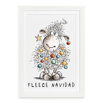 Fleece Navidad Christmas Sheep Cartoon Sheep - Framed poster (27 × 37 cm) - white - Front