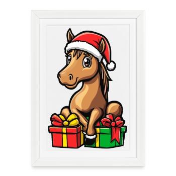 Cadeaux de Noël Cheval - Affiche encadrée (27 × 37 cm) - blanc - Devant
