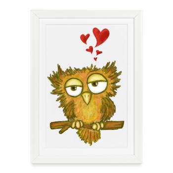 Hibou amoureux - Affiche encadrée (27 × 37 cm) - blanc - Devant