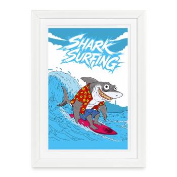 Shark surfing - Framed poster (27 × 37 cm) - white - Front