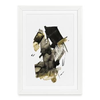Coups de pinceau dorés Abstrait - Affiche encadrée (27 × 37 cm) - blanc - Devant