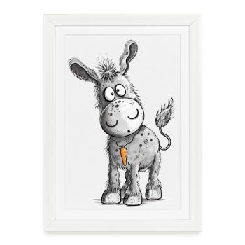 Dessin animé Âne à pendentif de carotte - Affiche encadrée (27 × 37 cm) - blanc - Devant