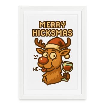 Merry Hickmas Rentier Wein - Gerahmtes Poster (27 × 37 cm) - Weiß - Vorne