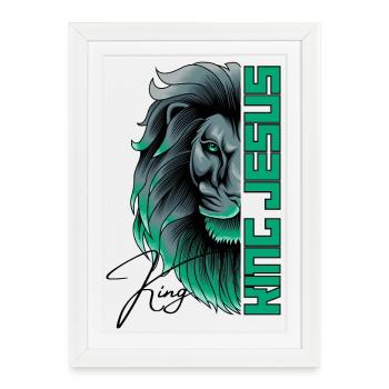 Roi Jésus - Lion de Juda - chrétien - Affiche encadrée (27 × 37 cm) - blanc - Devant