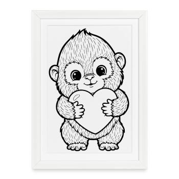 Cute Monkey with Heart – Love Animal Illustration - Framed poster (27 × 37 cm) - white - Front