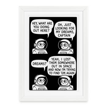 Astronaut Finding Lost Dreams Cartoon - Framed poster (27 × 37 cm) - white - Front