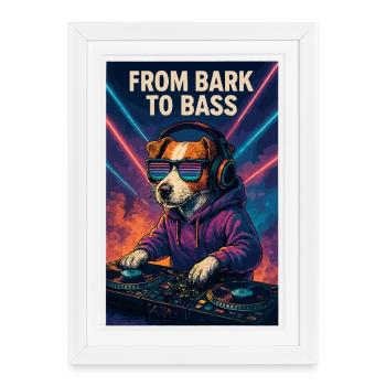 Jack Russell Terrier DJ Platines Bass Techno - Affiche encadrée (27 × 37 cm) - blanc - Devant