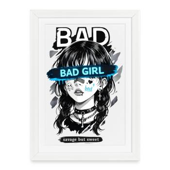 Bad Girl Anime E-Girl Esthétique Design - Affiche encadrée (27 × 37 cm) - blanc - Devant