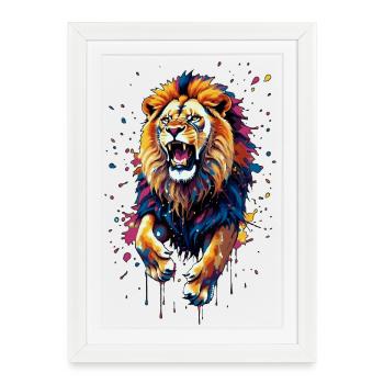 Éruption du lion coloré - Affiche encadrée (27 × 37 cm) - blanc - Devant