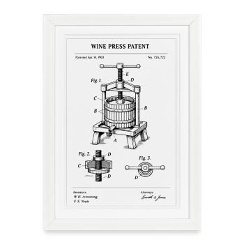 Wine Press Patent Blueprint T-Shirt - Affiche encadrée (27 × 37 cm) - blanc - Devant