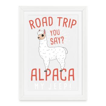 Alpaga, mon Jeep, road trip drôle, Alpaga Jun Design. - Affiche encadrée (27 × 37 cm) - blanc - Devant