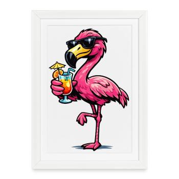 Cocktail de flamants roses avec lunettes de soleil - Affiche encadrée (27 × 37 cm) - blanc - Devant