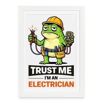 Electrician Frog Mascot Tee - Framed poster (27 × 37 cm) - white - Front