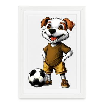 Footballeur chien - Affiche encadrée (27 × 37 cm) - blanc - Devant