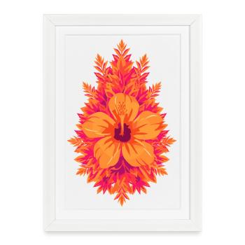 Floraison tropicale d’hibiscus des flammes - Affiche encadrée (27 × 37 cm) - blanc - Devant