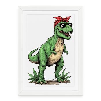 T-shirt Dinosaure T-Rex Look Rétro - Design Mama  - Affiche encadrée (27 × 37 cm) - blanc - Devant