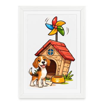 Conception amusante de la maison de chien Beagle - Affiche encadrée (27 × 37 cm) - blanc - Devant