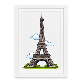 Eiffel Tower Cartoon Style - Framed poster (27 × 37 cm) - white - Front
